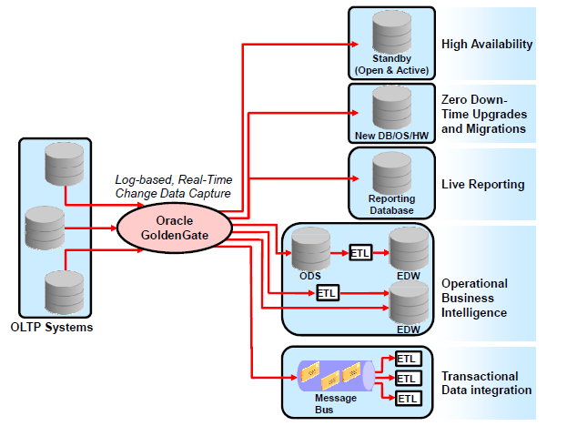 Oracle GoldenGate Ciągłość biznesu i wysoka dostępność Inicjalne ładowanie i integracja baz danych Systemy decyzyjne i hurtownie
