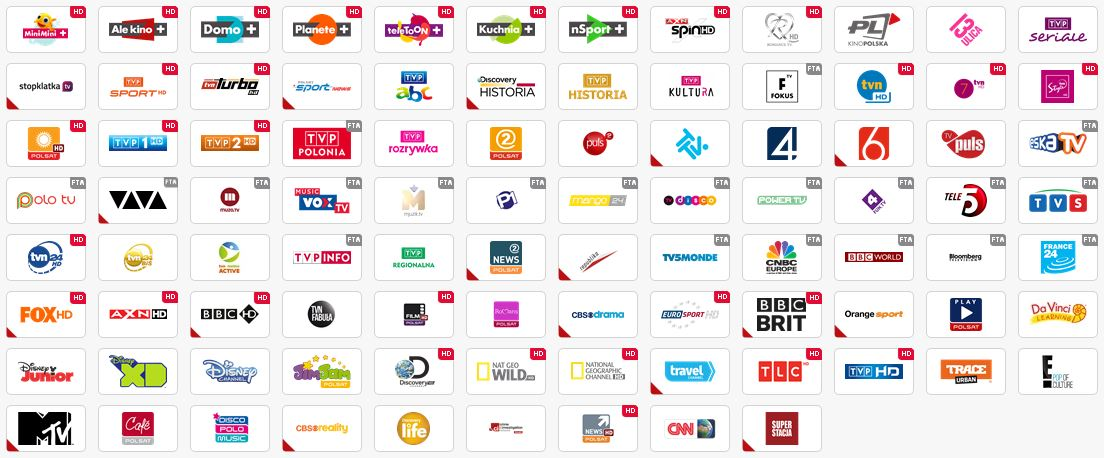 it START+ MINIMINI+ HD, ALE KINO+ HD, DOMO+ HD, PLANETE+ HD, TELETOON+ HD, KUCHNIA+ HD, AXN SPIN HD, ROMANCE TV HD, KINO POLSKA, 13 ULICA, TVP SERIALE, STOPKLATKA TV, TVP SPORT HD, TVN TURBO HD,