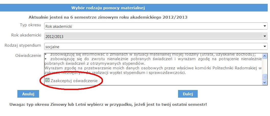 (jeśli będziesz się ubiegać o stypendium socjalne wraz z dodatkiem mieszkaniowym, najpierw wypełnij wniosek o stypendium socjalne).