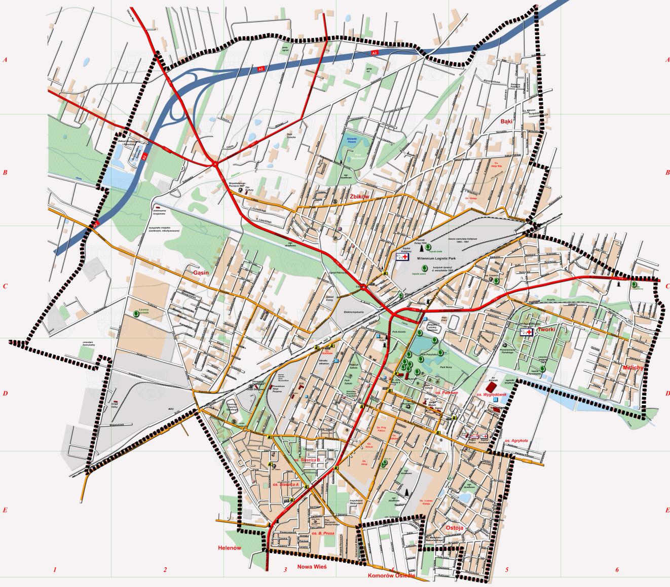 Plan zrównoważonego rozwoju publicznego transportu zbiorowego miasta Pruszków. 31 Dziennik Urzędowy Województwa Mazowieckiego 32 Poz. 1852 II 3 III 1 I 5 6 A 5 5 4 C IV D 4,5 6 6 2 B 4 VI Vb Va Rys.