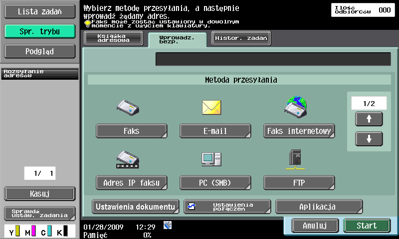 2.7 Podstawowa obsługa skrzynki (korzystanie z zapisanych dokumentów) 2 2 Nacisnąć [Wyślij], wybrać dokument do przesłania, a następnie nacisnąć [Wyślij].