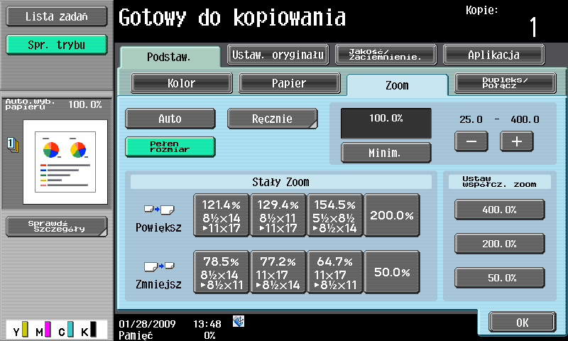 3.6 Drukowanie kopii w powiększeniu/zmniejszeniu na papierze o innym formacie 3 3.6 Drukowanie kopii w powiększeniu/zmniejszeniu na papierze o innym formacie Autom.
