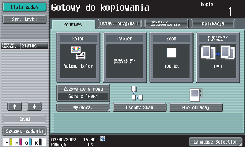 1.11 Panel sterowania 1 1.11 Panel sterowania Panel sterowania obejmuje panel dotykowy, który służy do konfiguracji ustawień różnych funkcji i różnych przycisków, np. przycisku [Start] i [Stop].