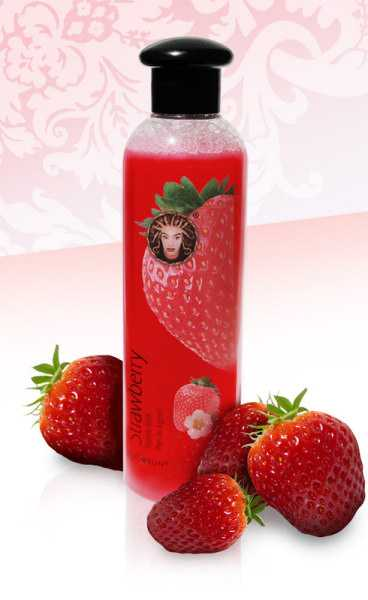 Strawberry bubble bath Truskawka Płyn do kąpieli Niezwykła, aromatyczna kąpiel w puszystej, truskawkowej pianie poprawia samopoczucie i doskonale relaksuje.