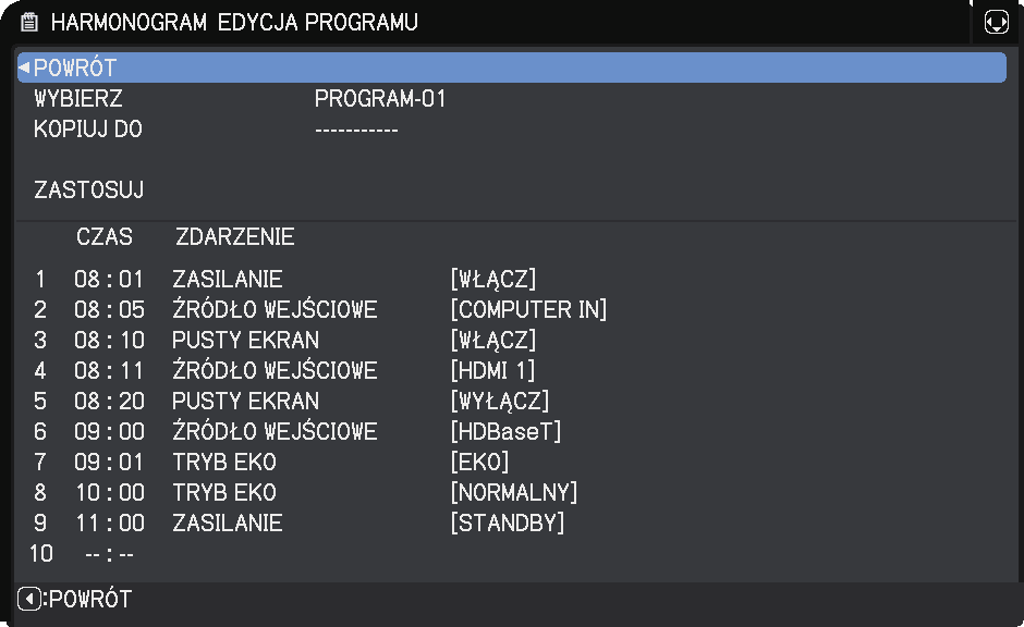 Menu OPCJE Funkcja Znacznik wyboru w polu wyboru Opis Przy godzinie i pierwszym ustawieniu widoczny jest znacznik wyboru. 2/2 strona (Ustaw konkretną datę od 1 do 10.