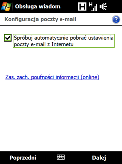 22 Skrócony przewodnik 15. Konfigurowanie internetowego konta poczty e-mail Można skonfigurować konto osobistej poczty e-mail, takie jak Gmail lub Yahoo! w urządzeniu. 1. Na ekranie głównym przejdź do karty Poczta i wybierz Nowe konto.