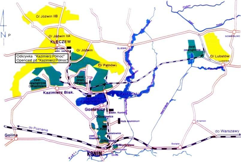 Rys. 1. Lokalizacja odkrywki Kazimierz Północ na terenie Kopalni Węa Brunatnego Konin Fig. 1. The location of opencast pit Kazimierz Północ in the Lignite Mine Konin Cz.