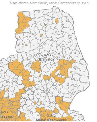 Rys.2. Położenie miasta Bielsk Podlaski w zasięgu terytorialnym Mazowieckiej Spółki Gazownictwa Sp. z o.o Bielsk Podlaski Źródło: www.pgnig.