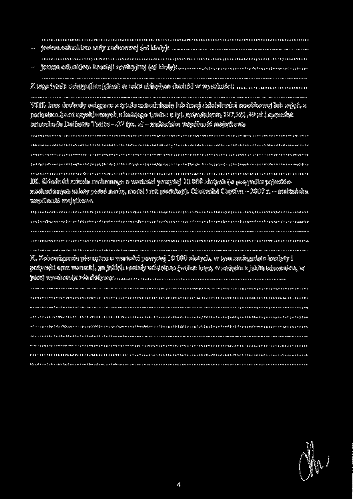 - jestem członkiem rady nadzorczej (od kiedy): - jestem członkiem komisji rewizyjnej (od kiedy): Z tego tytułu osiągnąłem(ęłam) w roku ubiegłym dochód w wysokości: VIII.