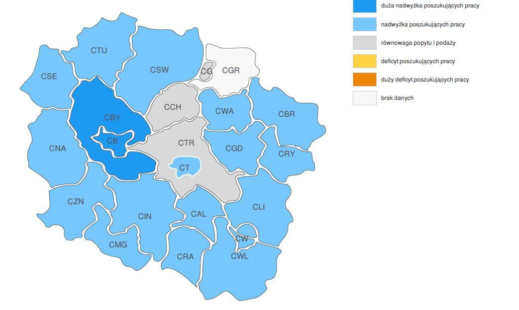 PROGNOZA NA 2016, WOJEWÓDZTWO KUJAWSKO-POMORSKIE ZMIANA ZAPOTRZEBOWANIA NA PRACOWNIKÓW W GRUPIE ZAWODÓW SPECJALIŚCI ADMINISTRACJI PUBLICZNEJ WG POWIATÓW PROGNOZA NA 2016, WOJEWÓDZTWO