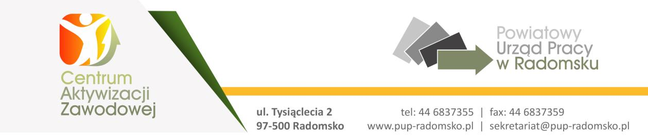 Radomsko, dn. 2017 r.... (pieczęć Wnioskodawcy) WNIOSEK O ORGANIZACJĘ ROBÓT PUBLICZNYCH Na podstawie ustawy z dnia 20 kwietnia 2004 r. o promocji zatrudnienia i instytucjach rynku pracy (tekst jedn.