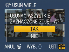 Podstawy 5 Usuwanie zdjęć Zastosowania (Nagrywanie) Zmiana wyświetlanych informacji nagrywania Zdjęcia zostaną usunięte z karty, jeżeli karta jest włożona, lub z pamięci wewnętrznej, jeżeli karty nie