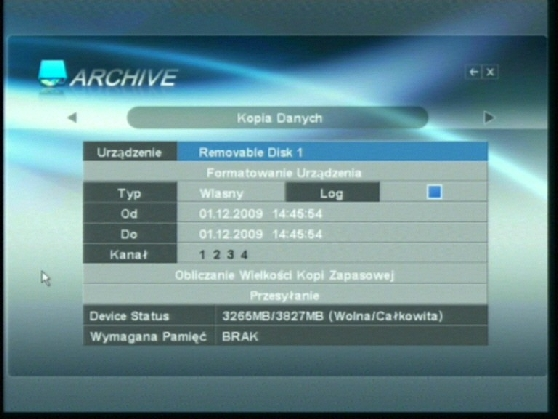 2.7. KOPIA ZAPASOWA Archiwizacja danych to ważny i konieczny element pracy urządzenia. Rejestrator pozwala na zapisywanie wybranych fragmentów na nośnikach pamięci zewnętrznej (PenDrive, dysk USB).