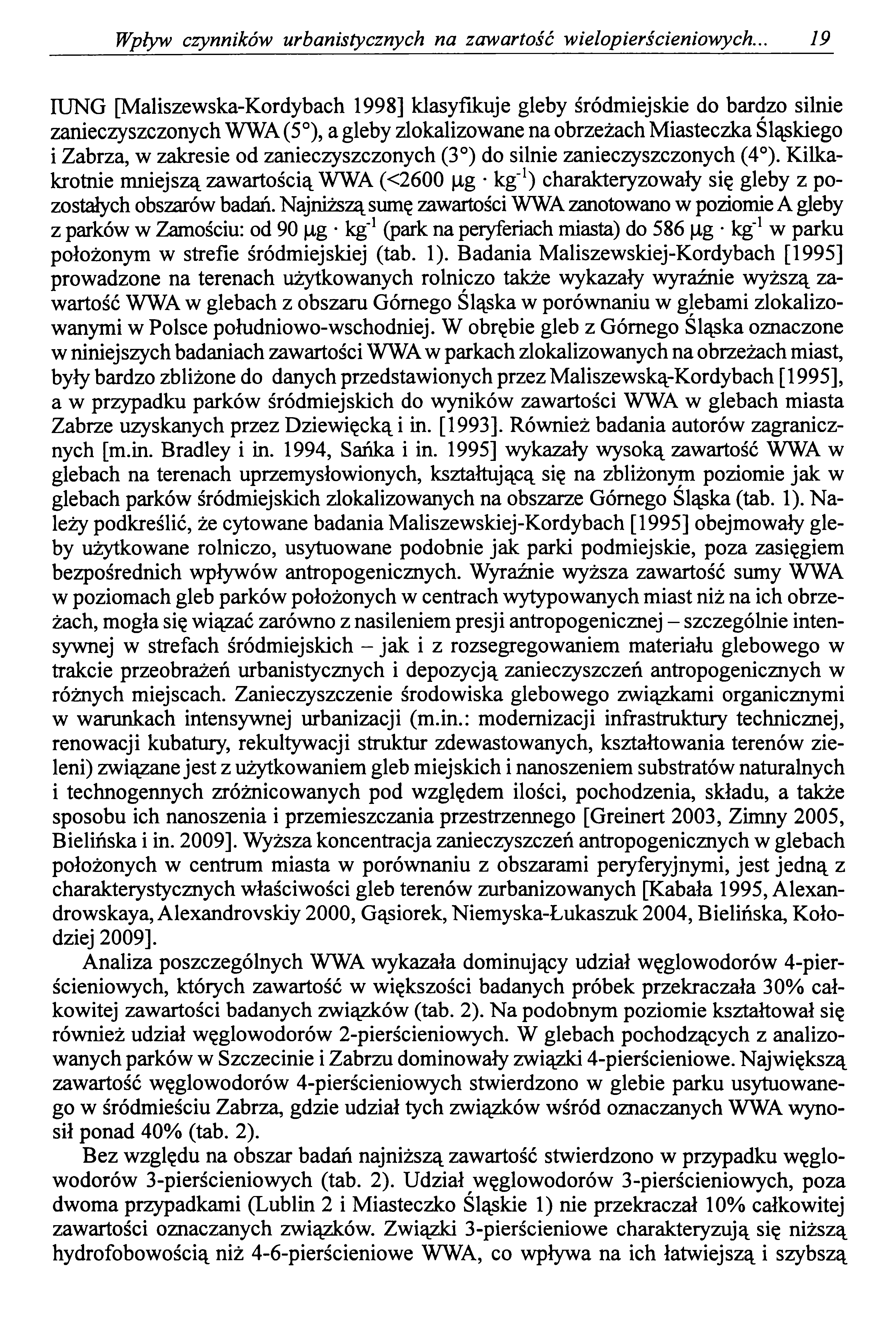Wpływ czynników urbanistycznych na zawartość wielopierścieniowych.
