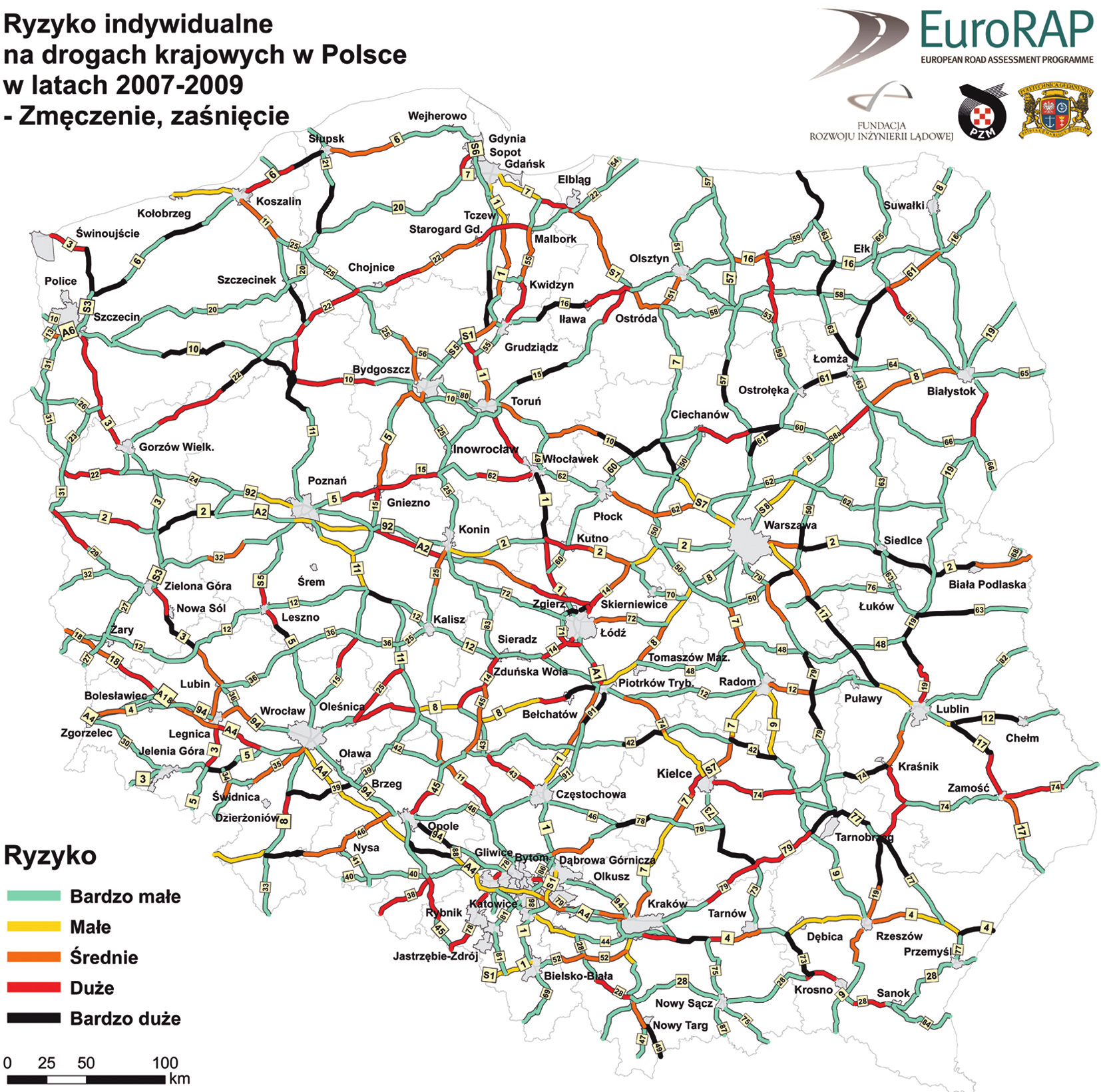 Zalecenia dla zarządzających drogami Korzystając z metodyki EuroRAP [8] opracowano także klasyfikację odcinków dróg krajowych w Polsce ze względu na wypadki z ofiarami śmiertelnymi i ciężko rannymi