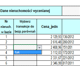 Następnie wybieramy jednostki ceny i powierzchni oraz wybieramy transakcje do bezpośrednich