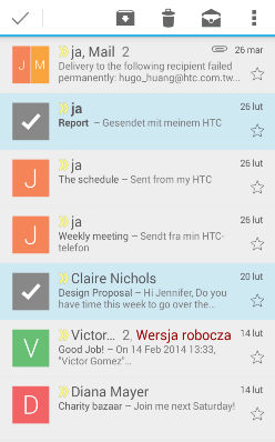 64 E-mail Przeglądanie skrzynki odbiorczej poczty Gmail Wszystkie otrzymywane wiadomości e-mail dostarczane są do skrzynki odbiorczej. 1. Otwórz aplikację Gmail. 2.