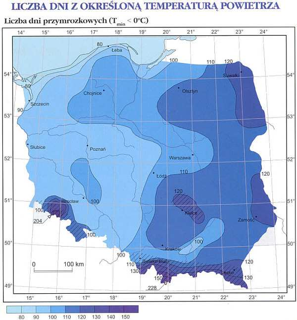 Rysunek 5. Średnia długość okresu wegetacji na terenie Polski Źródło: www.acta-agrophysica.