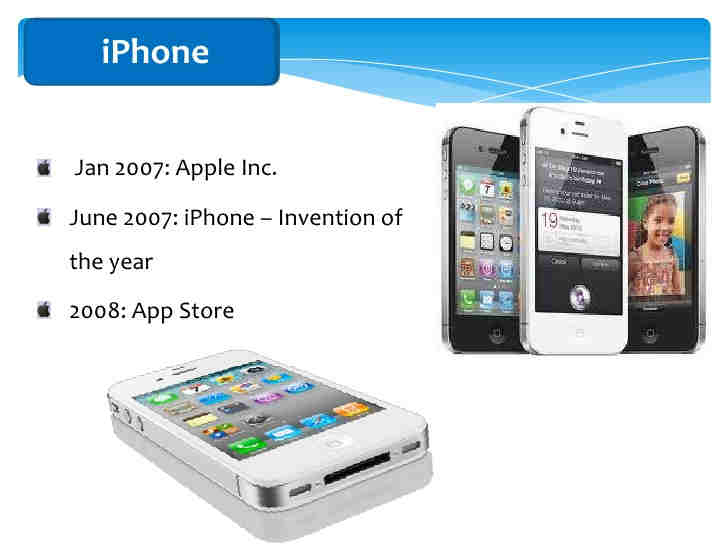 Styczeń 2007: Apple Inc. Czerwiec 2007: iphone Wynalazek roku 2008: App Store Dzisiaj przedstawiamy trzy rewolucyjne produkty: pierwszy szerokoekranowy ipod z dotykową kontrolą.