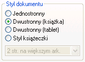 1 DRUKOWANIE Z SYSTEMU WINDOWS Druk dwustronny (część 1) Ekran konfiguracji sterownika drukarki z modelami, w których jest obsługiwane drukowanie dwustronne zawiera ustawienie "Styl dokumentu" na