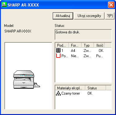 OPROGRAMOWANIE DRUKARKI Korzystanie z oprogramowania narzędziowego drukarki (część 3) Sprawdzanie stanu drukarki Narzędzie Printer Status Monitor umożliwia sprawdzanie stanu tonera i papieru w