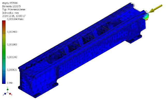 MECHANIK NR 8-9/2015 203 Przeprowadzono numeryczne badania właściwości dynamicznych oraz analizę statycznych właściwości wytrzymałościowych dwóch korpusów obrabiarki.