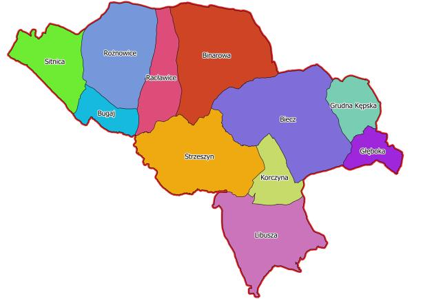 Ryc. 2 Gmina Biecz. Podział administracyjny. Źródło: Opracowanie własne Biecz to miasto leżące w południowo wschodniej Polsce, w woj.