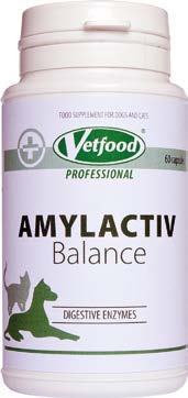 Suplementy terapeutyczne Amylactiv Balance Amylactiv Balance to preparat przeznaczony dla zwierząt domowych (psów, kotów, fretek) z zaburzeniami trawienia.