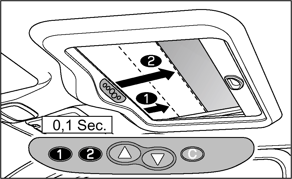 3.4. Programowanie dwóch zapamiętywanych położeń Umieścić panel w pierwszym pożądanym położeniu i wcisnąć przycisk na trzy sekundy, aby zapamiętać to położenie jako uruchamiane przyciskiem.