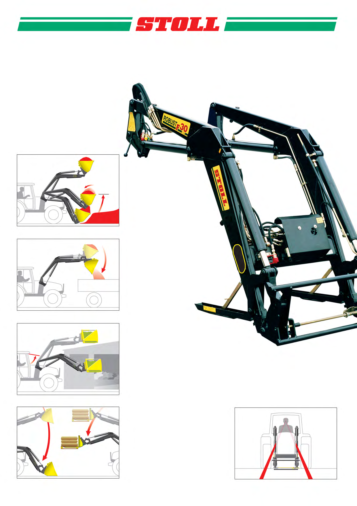 Ładowacze ROBUST F z hydraulicznym prowadzeniem równoległym oferują użytkownikowi najwyższy komfort obsługi i doskonale nadają się do uniwersalnego stosowania w gospodarstwach rolnych.