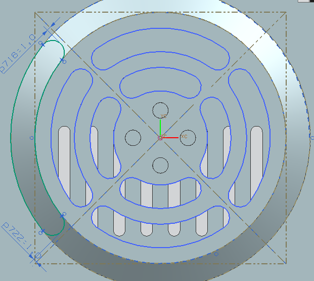 25. Wybrać polecenie Instance feature (Insert >associative copy) i opcję circular array, wybrać z listy ostanią cechę hole, wprowadzić poniższe parametry.