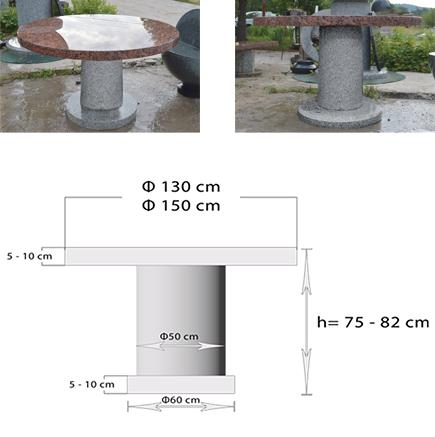 Ławka granitowa - 4. Siedzisko drewniane lub granitowe. Stoły Stół ogrodowy - biesiadny okrągły.