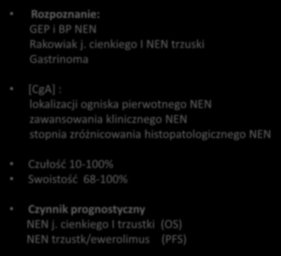 Chromogranina A Rozpoznanie: GEP i BP NEN Rakowiak j.