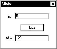 Przykład silnia Program wyznacza wartość silni korzystając z definicji: 0!=1, n!=1*2*3* *n SAR n s := 1 i := 2 i <= n s := s*i i := succ(i) s SOP Analiza Start odczyt wartości n (n=5) s = 1 Iter.