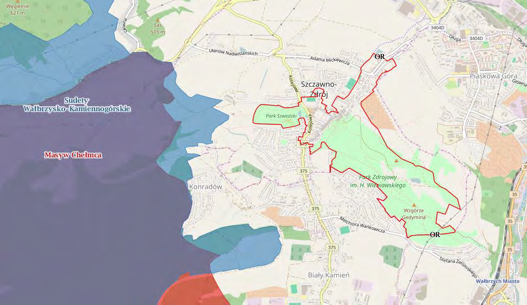 Sudety Wałbrzysko-Kamiennogórskie (kod PLB020010), o powierzchni 15.78 km², Natura 2000 Specjalny Obszar Ochrony Ptasiej (SOO), oddalony o ok. 975,80 m od miasta Szczawno-Zdrój.