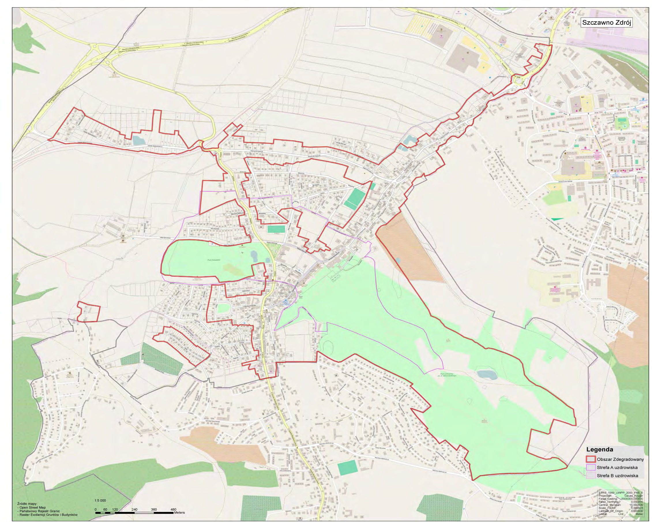 Mapa. Obszary zdegradowane na terenie gminy