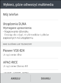 166 Udostępnianie w sieci bezprzewodowej Używanie aplikacji HTC Connect do udostępniania multimediów Przed rozpoczęciem należy upewnić się, że skonfigurowano połączenie głośników, telewizora lub