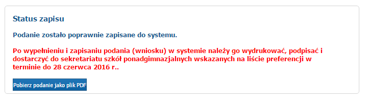 Rekrutacja do szko ł ponadgimnazjalnych. Rejestracja kandydata. S t r o n a 10 VII. Panel podsumowania Proszę sprawdzic poprawnos c wprowadzonych danych. Uwaga!