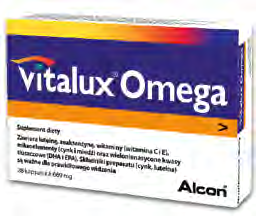 Vitalux Omega Vitalux Omega jest suplementem diety zawierającym kombinację substancji odżywczych, złożoną z luteiny krystalicznej, zeaksantyny, witamin (C i E), mikroelementów (cynk i miedź), jak