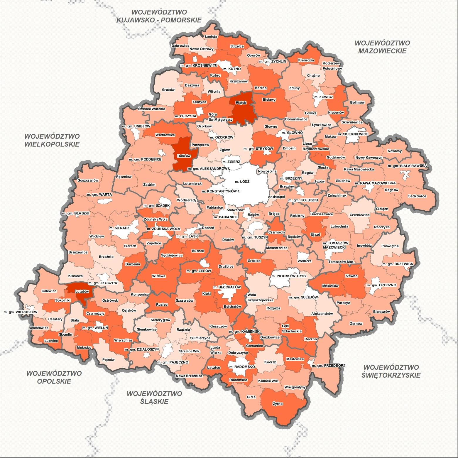 Wielofunkcyjnośd gminy: liczba kierunków wykorzystania powierzchni gminy przekraczająca średnią dla