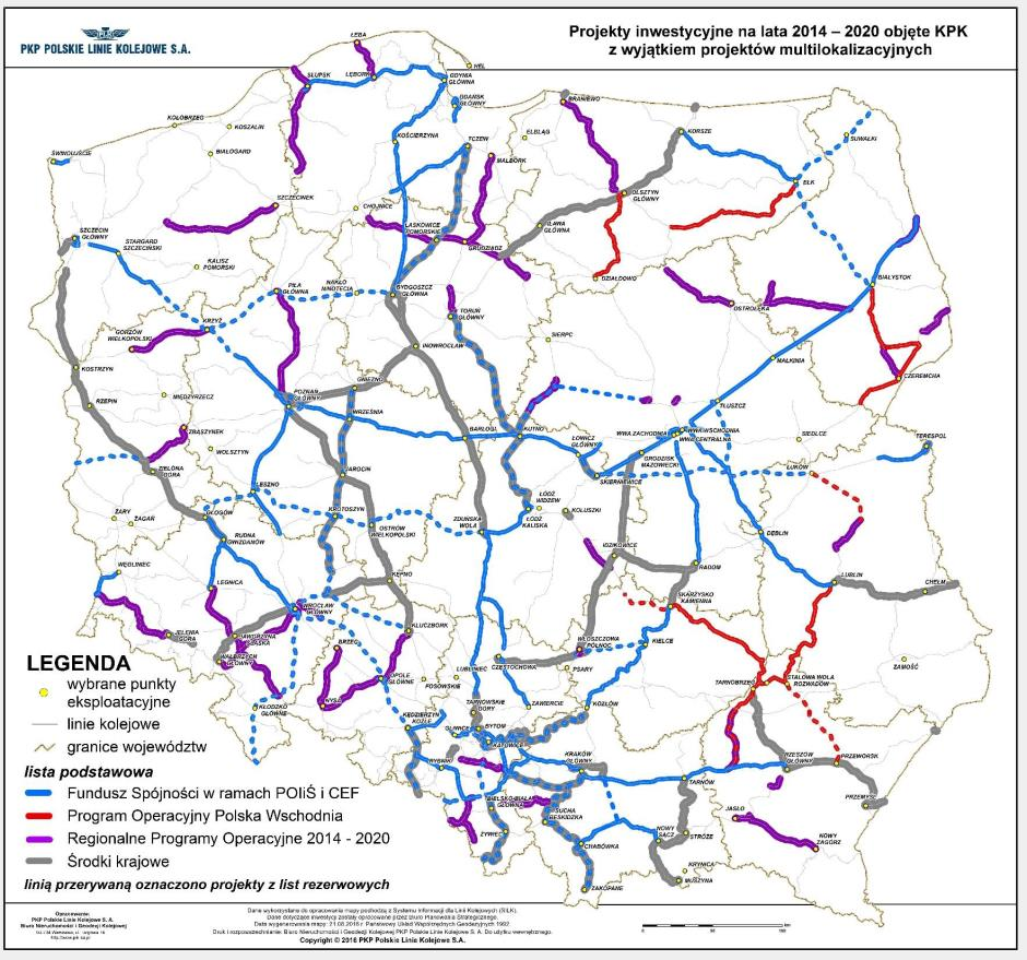 Kolejowe inwestycje infrastrukturalne - 2016 Kluczowe ogłoszone postępowania przetargowe: Prace na linii kolejowej nr 7 Warszawa Wschodnia Osobowa Dorohusk (ok.
