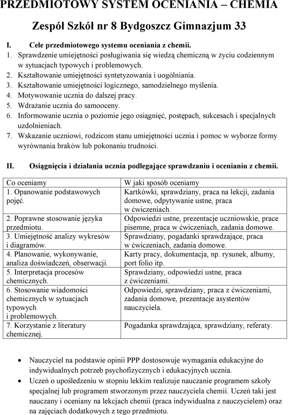 Kształtowanie umiejętności logicznego, samodzielnego myślenia. 4. Motywowanie ucznia do dalszej pracy. 5. Wdrażanie ucznia do samooceny. 6.