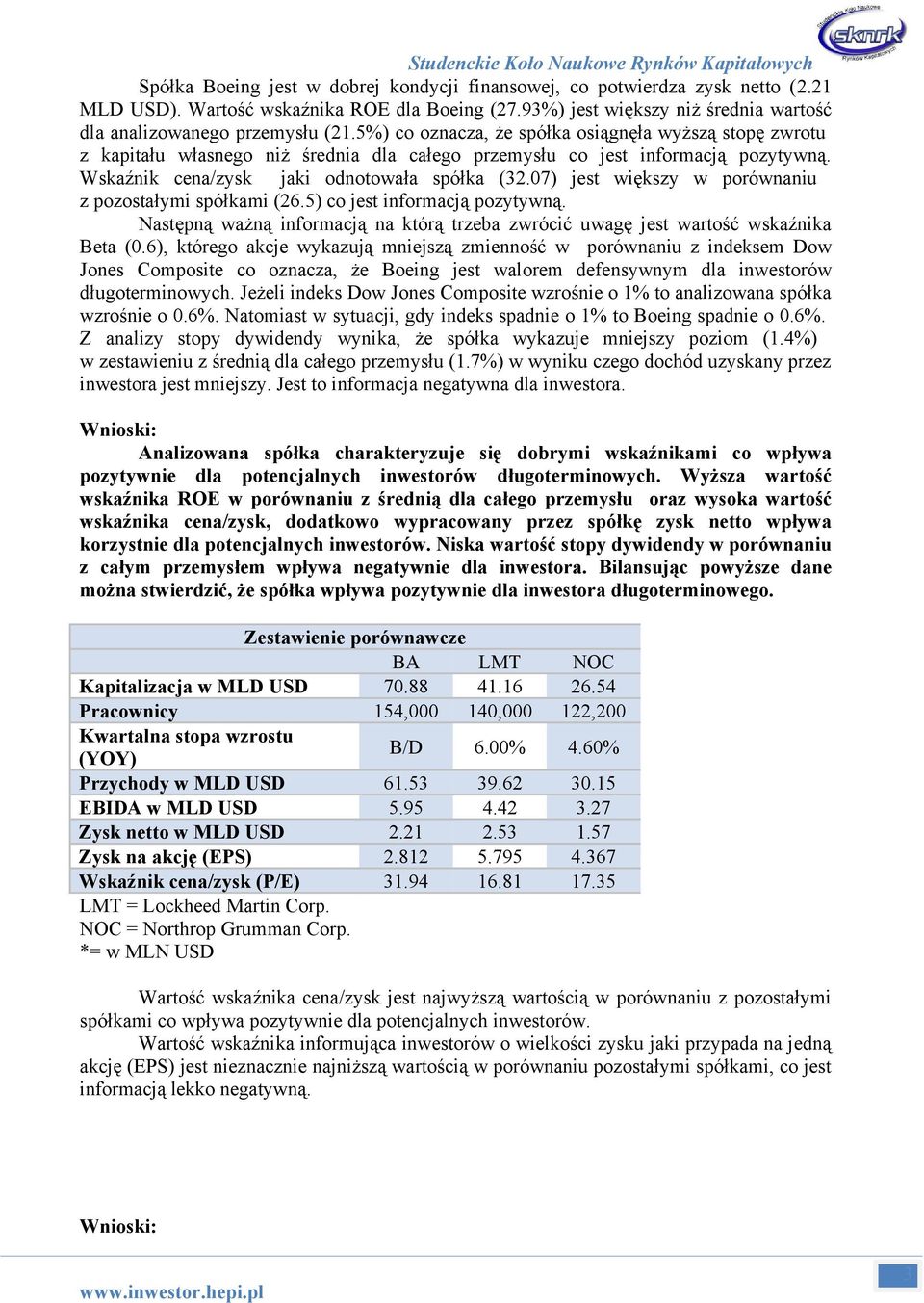 07) jest większy w porównaniu z pozostałymi spółkami (26.5) co jest informacją pozytywną. Następną ważną informacją na którą trzeba zwrócić uwagę jest wartość wskaźnika Beta (0.
