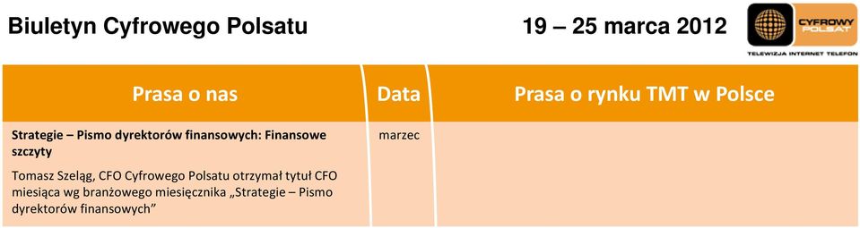 CFO Cyfrowego Polsatu otrzymał tytuł CFO miesiąca wg