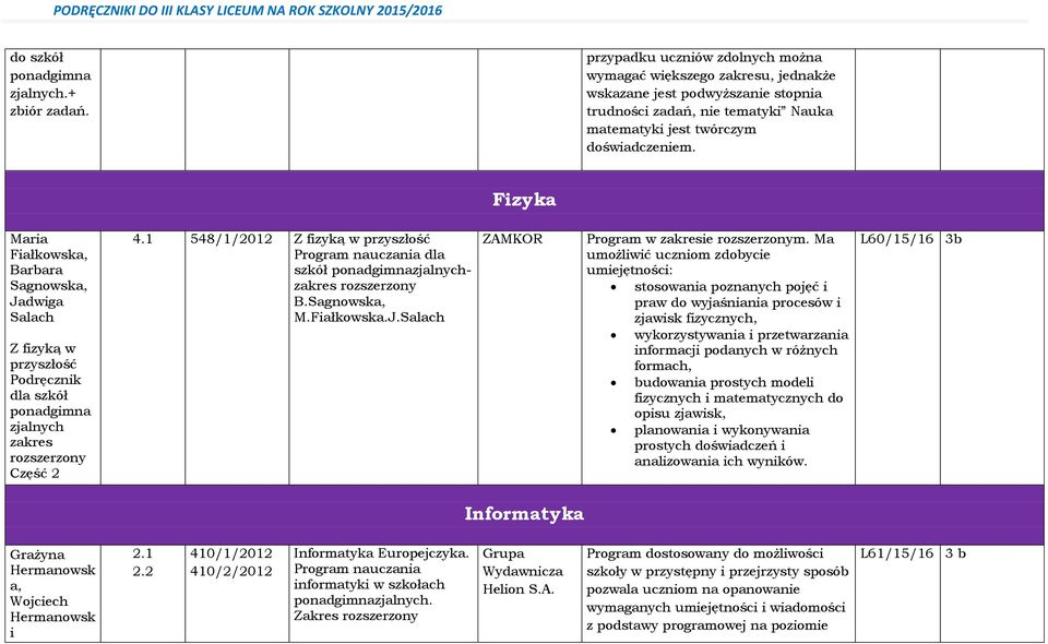 Fzyka Mara Fałkowska, Barbara Sagnowska, Jadwga Salach Z fzyką w przyszłość Podręcznk dla szkół ponadgmna zjalnych zakres Część 2 4.