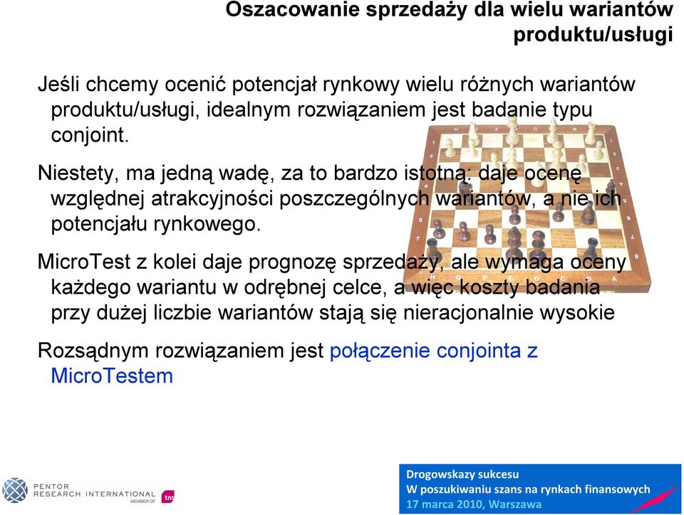 Niestety, ma jedną wadę, za to bardzo istotną: daje ocenę względnej atrakcyjności poszczególnych wariantów, a nie ich potencjału rynkowego.