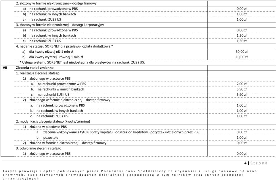 nadanie statusu SORBNET dla przelewu- opłata dodatkowa * a) dla kwoty niższej niż 1 mln zł 30,00 zł b) dla kwoty wyższej i równej 1 mln zł 10,00 zł * Usługa systemu SORBNET jest niedostępna dla