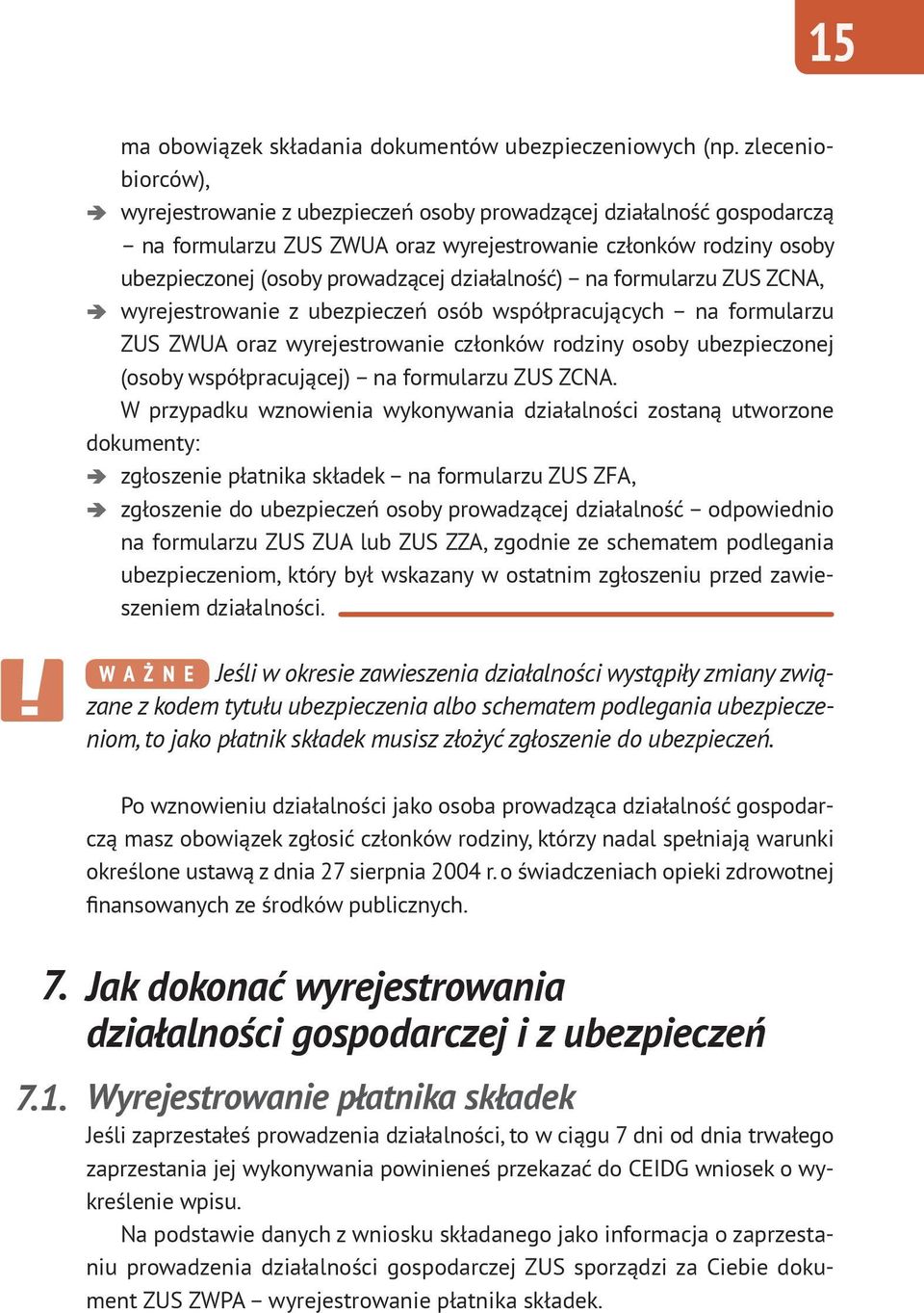 działalność) na formularzu ZUS ZCNA, wyrejestrowanie z ubezpieczeń osób współpracujących na formularzu ZUS ZWUA oraz wyrejestrowanie członków rodziny osoby ubezpieczonej (osoby współpracującej) na