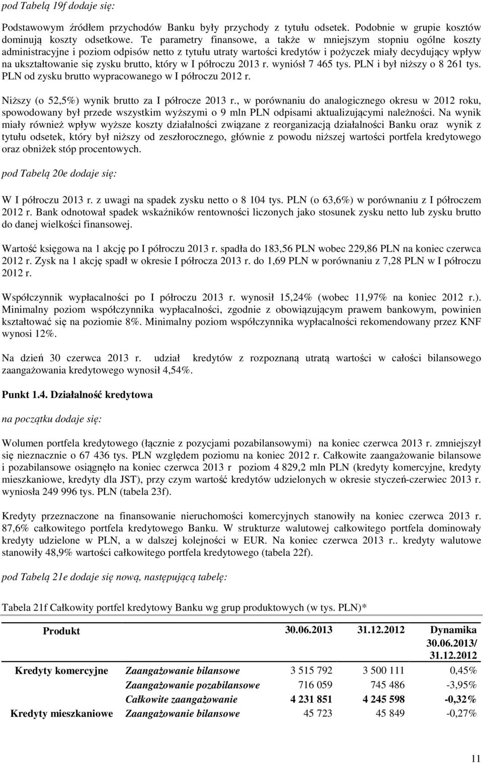 zysku brutto, który w I półroczu 2013 r. wyniósł 7 465 tys. PLN i był niższy o 8 261 tys. PLN od zysku brutto wypracowanego w I półroczu 2012 r. Niższy (o 52,5%) wynik brutto za I półrocze 2013 r.