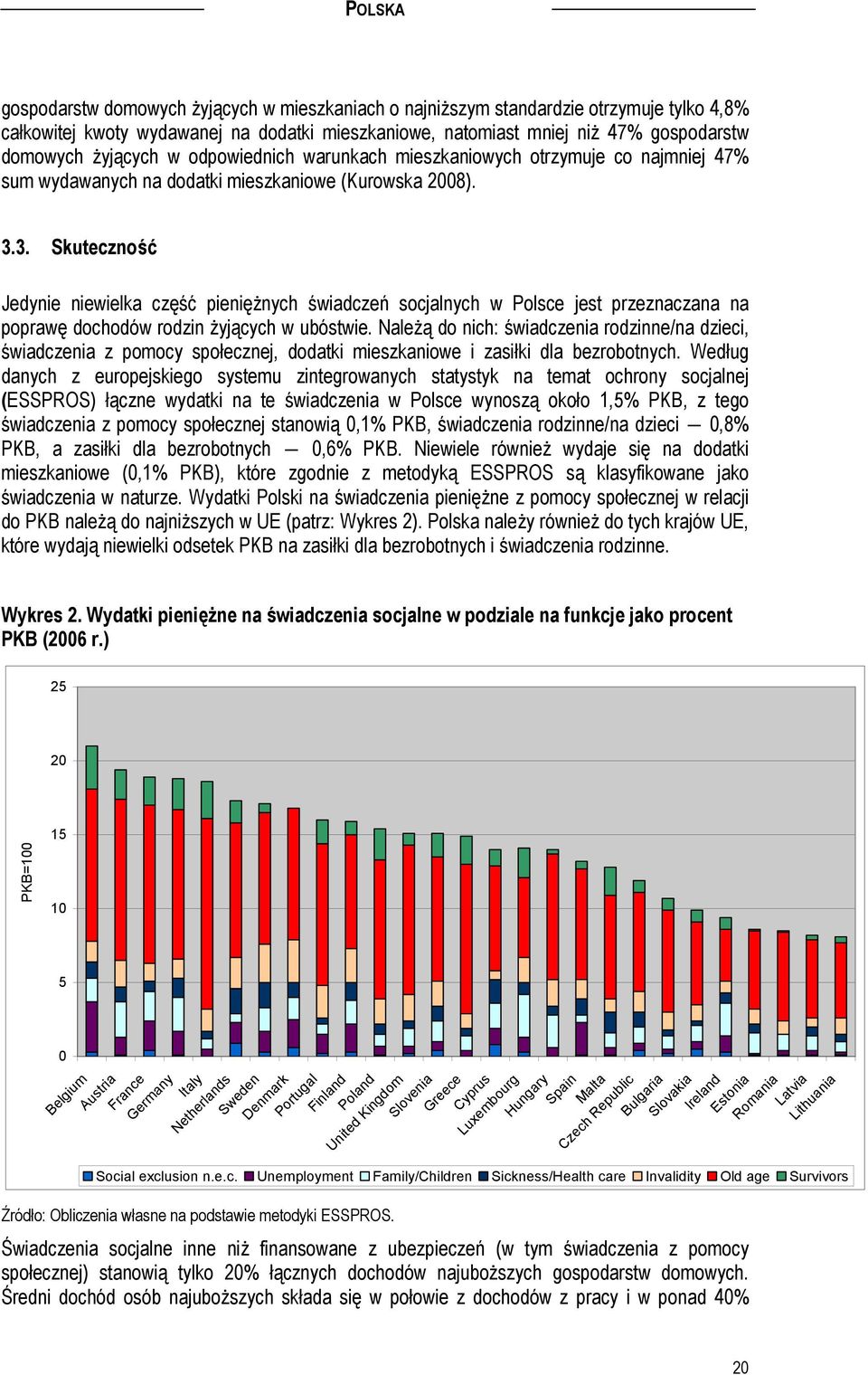3. Skuteczność Jedynie niewielka część pieniężnych świadczeń socjalnych w Polsce jest przeznaczana na poprawę dochodów rodzin żyjących w ubóstwie.